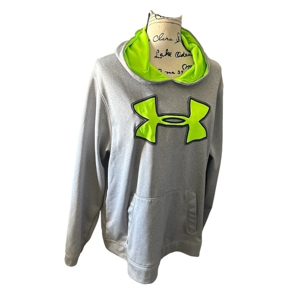 Under Armour Logo Front Gray and Lime Green Hoodie Sz Lrg - Picture 3 of 14